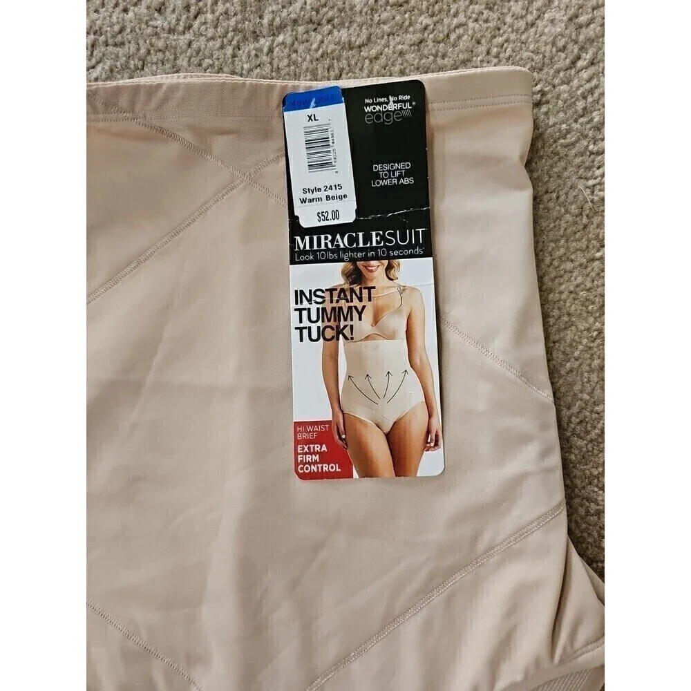 Miraclesuit Tummy Tuck High-Waist Shaping Brief Warm Beige Size XL NEW $52